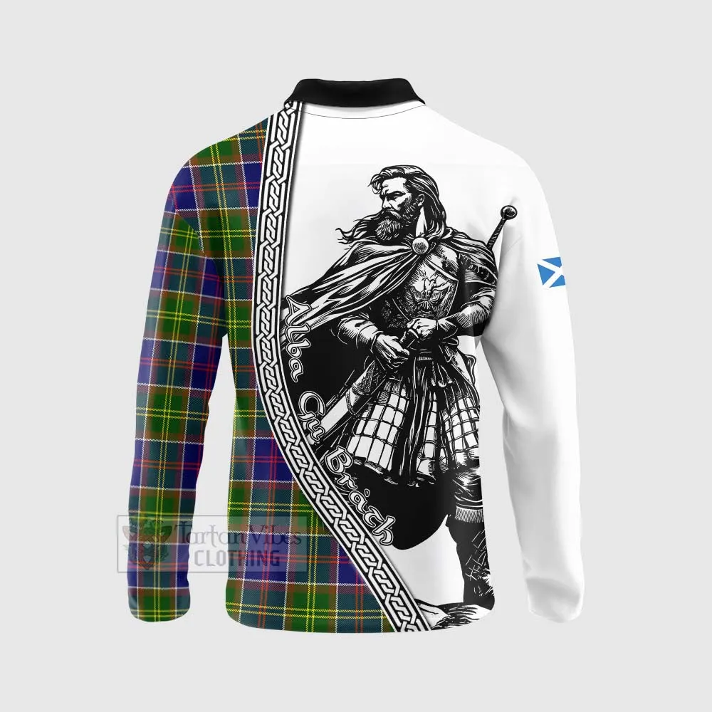 Arnott Tartan Clan Crest Long Sleeve Polo Shirt with Highlander Warrior Celtic Style