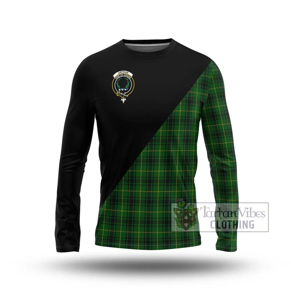 Arthur Tartan Long Sleeve T-Shirt with Family Crest and Military Logo Style