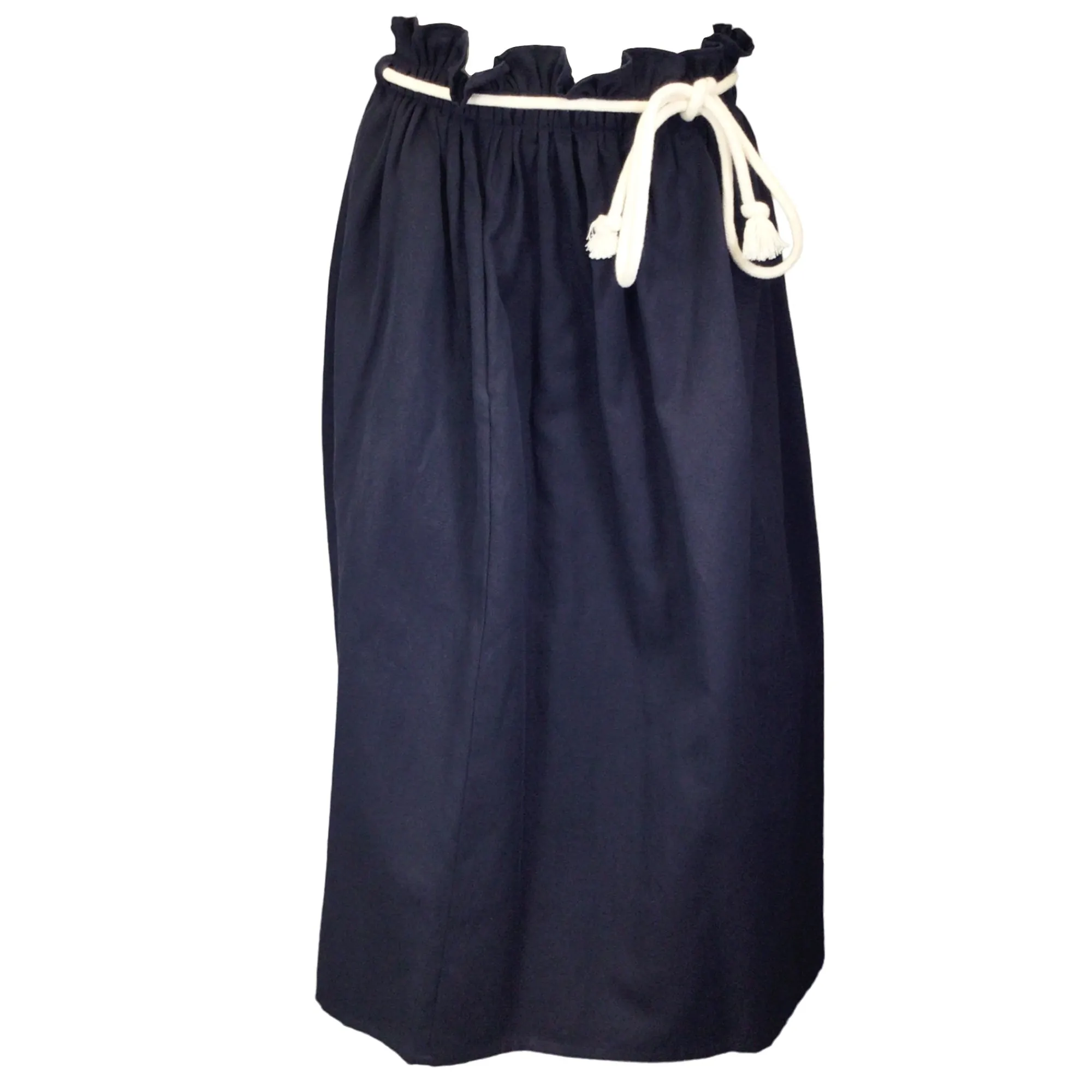 Atlantique Ascoli Navy Blue Long Cotton and Linen Skirt