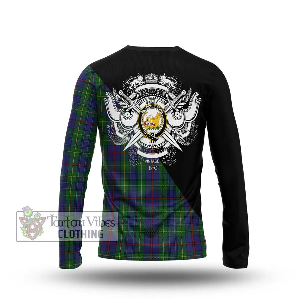 Bailey Tartan Long Sleeve T-Shirt with Family Crest and Military Logo Style