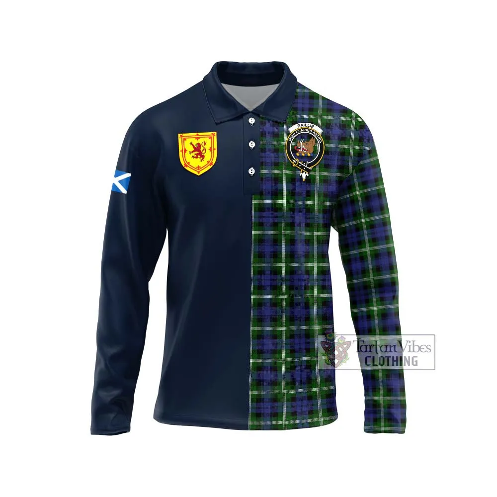 Baillie (Bailey) Tartan Long Sleeve Polo Shirt Alba with Scottish Lion Royal Arm Half Style