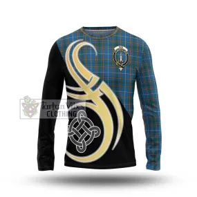 Bain Tartan Long Sleeve T-Shirt with Family Crest and Celtic Symbol Style