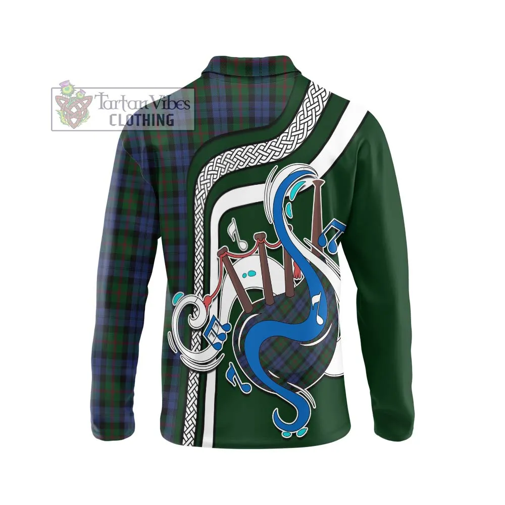 Baird Tartan Long Sleeve Polo Shirt with Epic Bagpipe Style