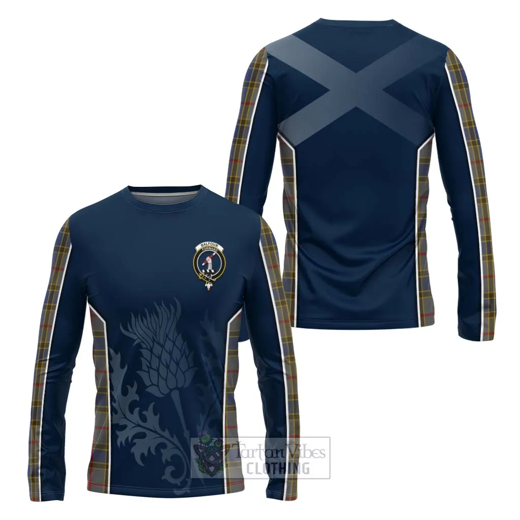 Balfour Tartan Long Sleeve T-Shirt with Family Crest and Scottish Thistle Vibes Sport Style