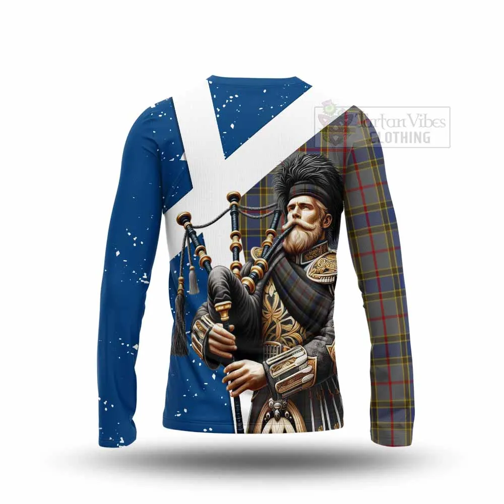 Balfour Tartan Long Sleeve T-Shirt with Family Crest Scottish Bagpiper Vibes