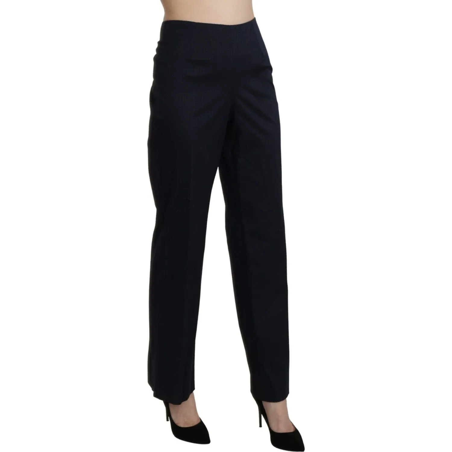 BENCIVENGA Navy Blue High Waist Straight Cotton Pants