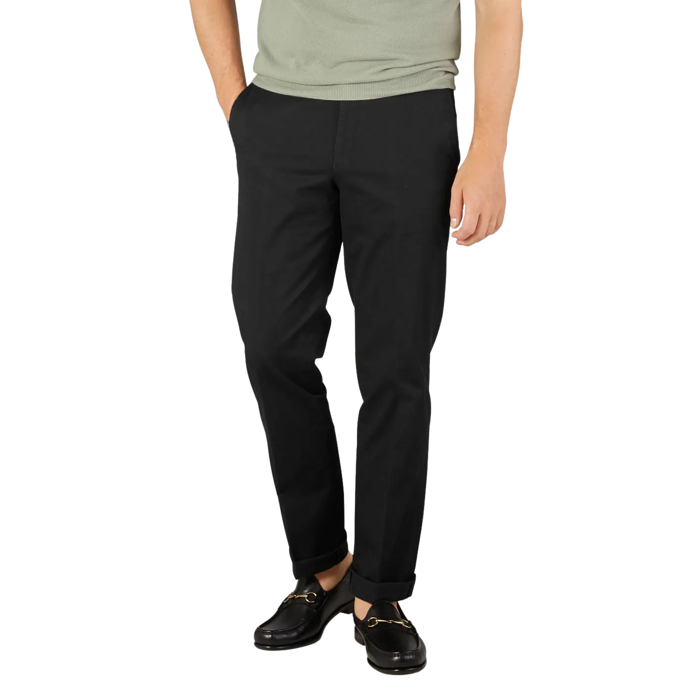 Black Cotton Stretch Regular Fit Chinos