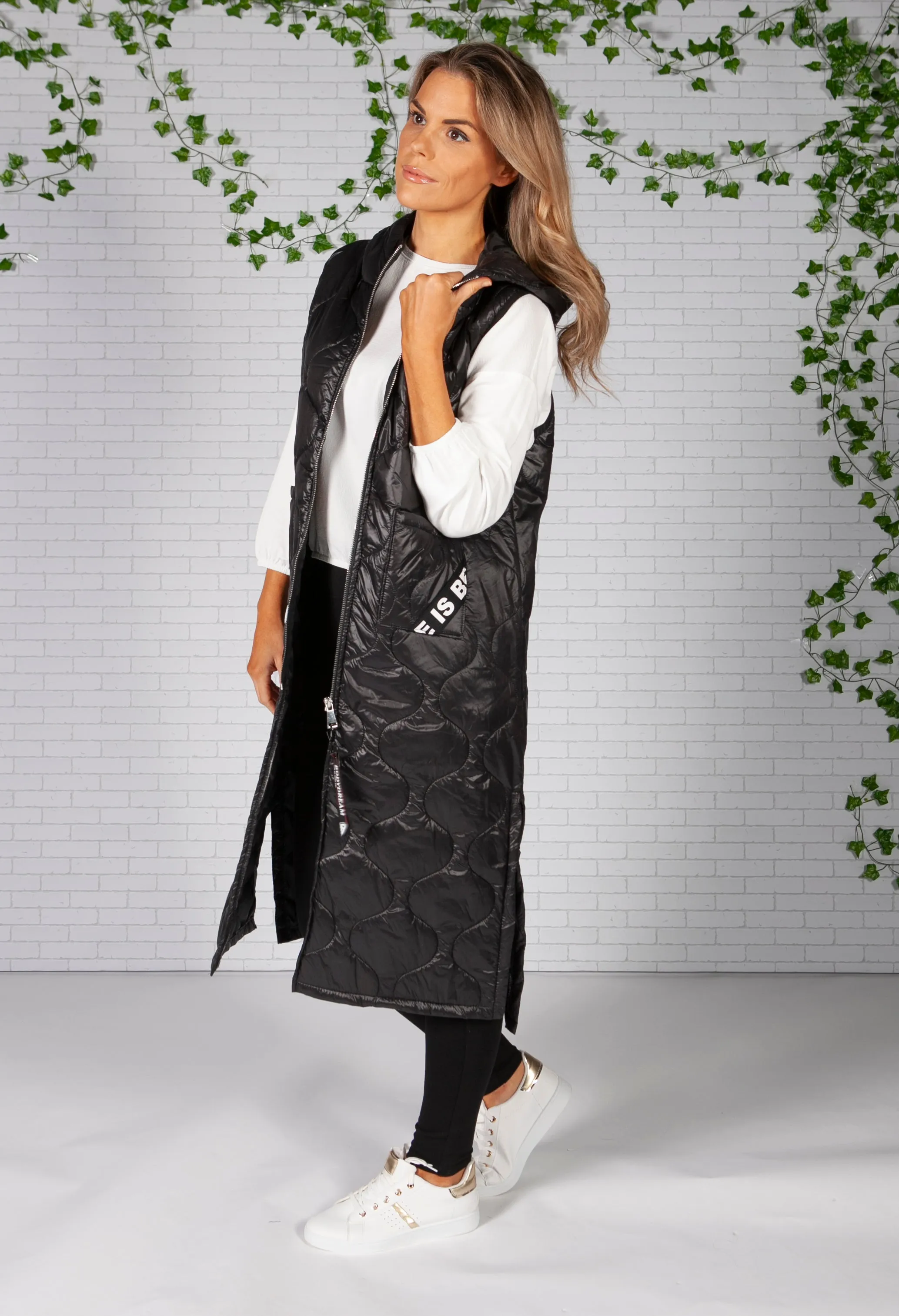 Black Long Quilted Gilet