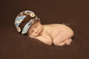 Blue Brown Newborn Newsboy Hat