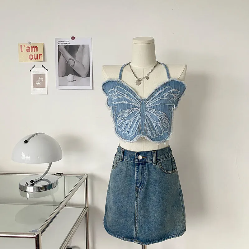 Blue butterfly camisole KF83901