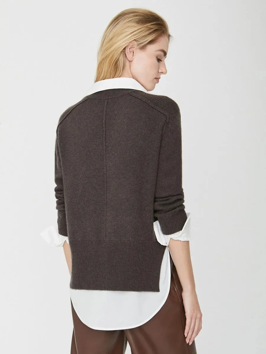 Brochu Walker - Alum V-Neck Layered Looker Sweater in Char Brown Melange