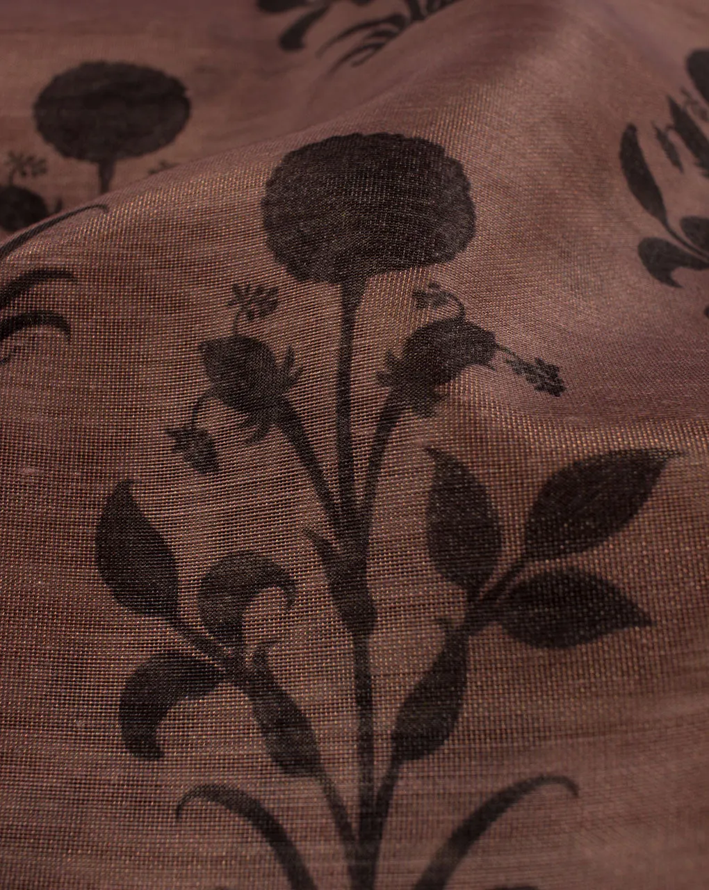 Brown Floral Digital Print Chanderi Fabric