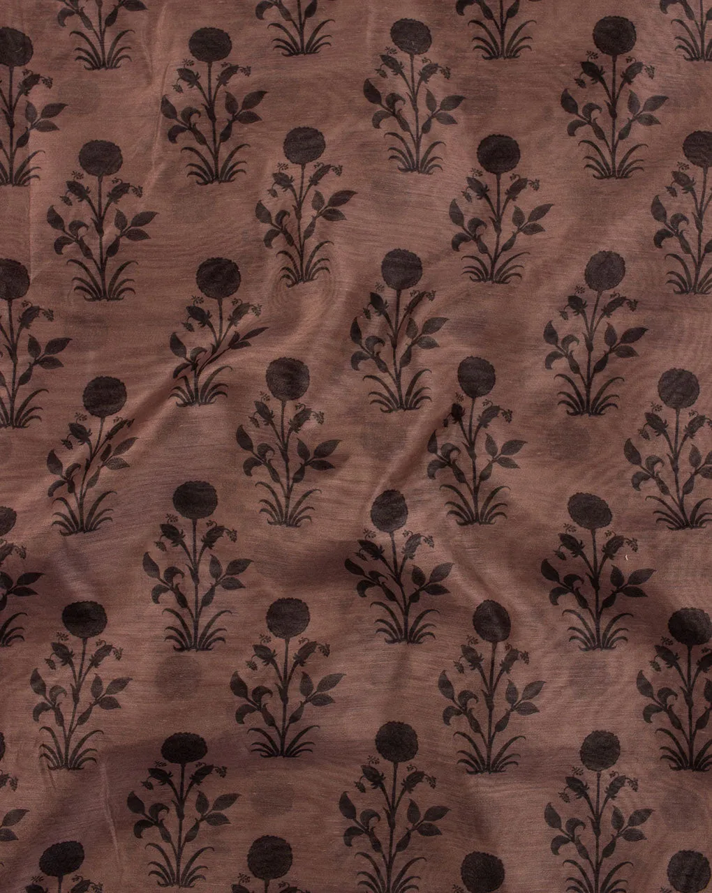 Brown Floral Digital Print Chanderi Fabric