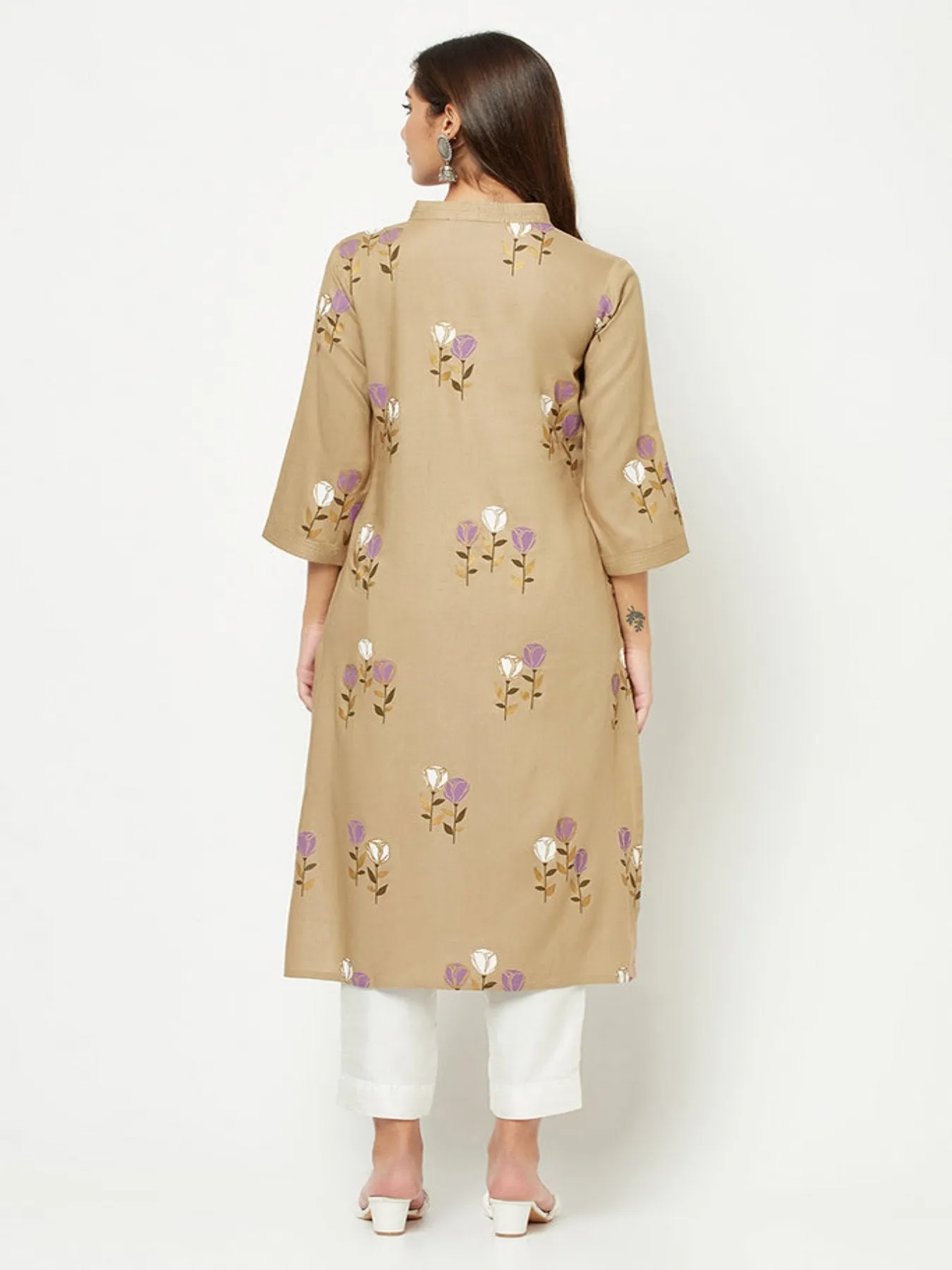 Brown Floral Printed Kurta