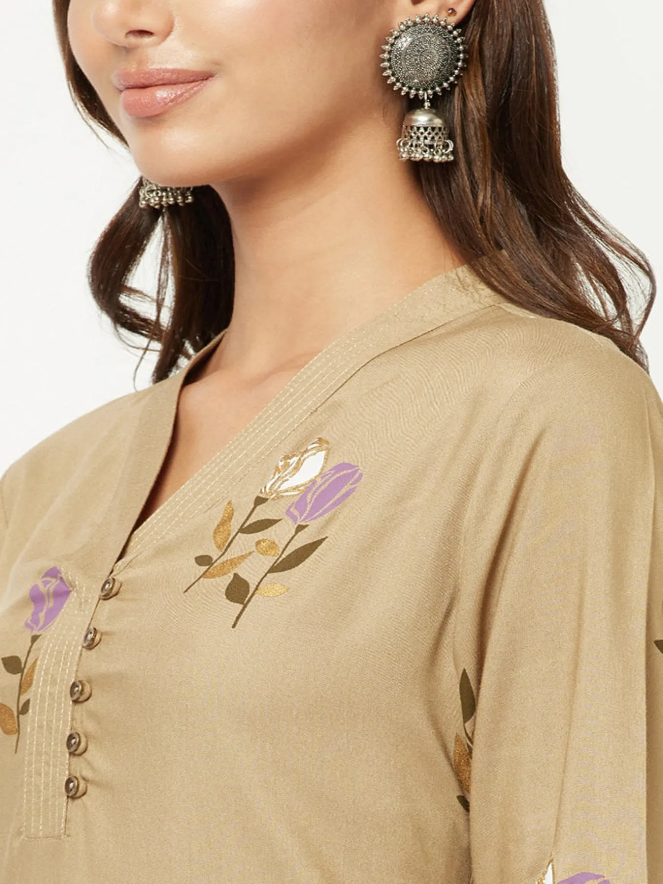 Brown Floral Printed Kurta