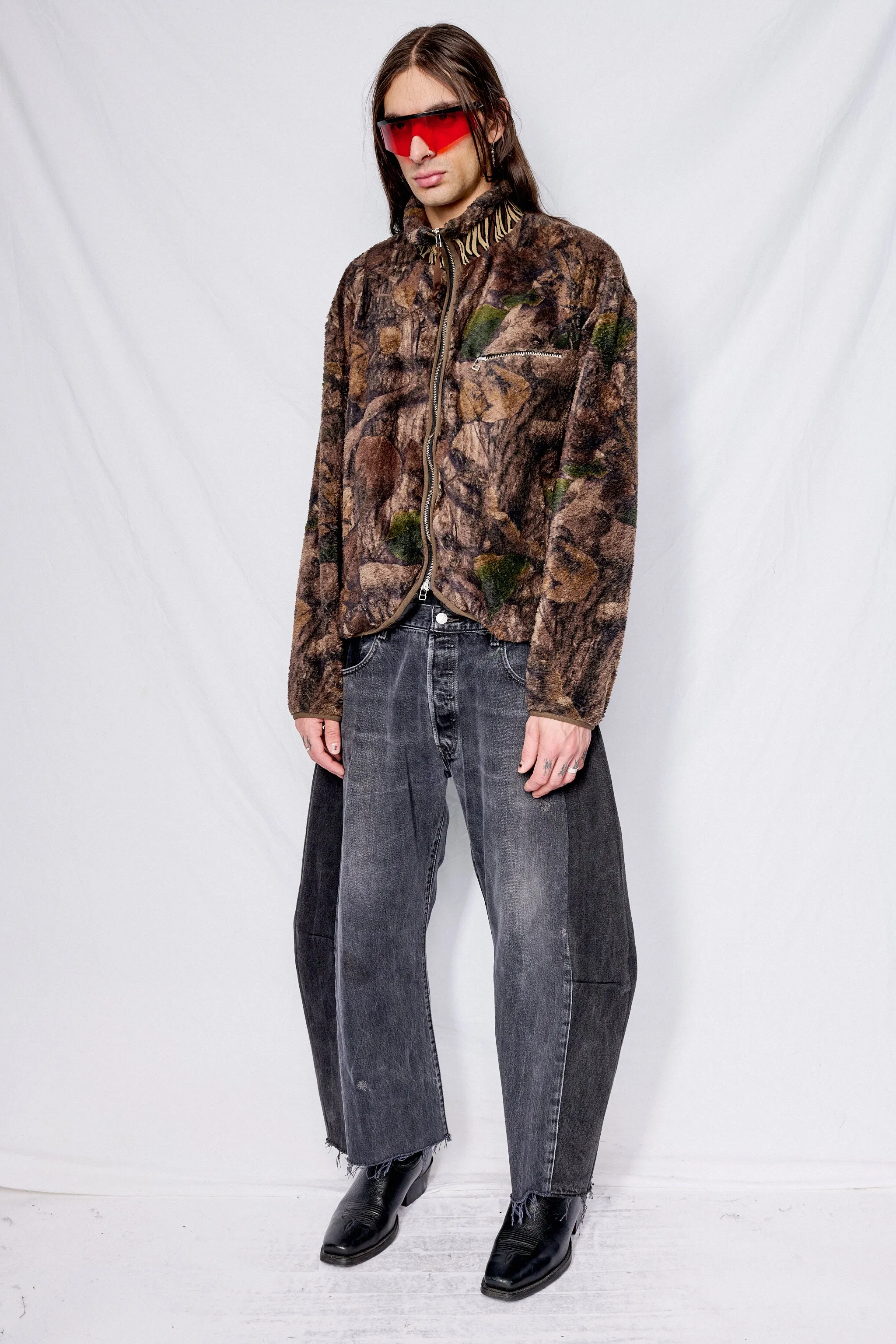 Brown Leaf Camo Printed Fleece Jacket