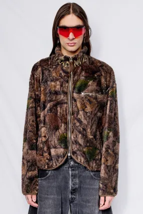 Brown Leaf Camo Printed Fleece Jacket