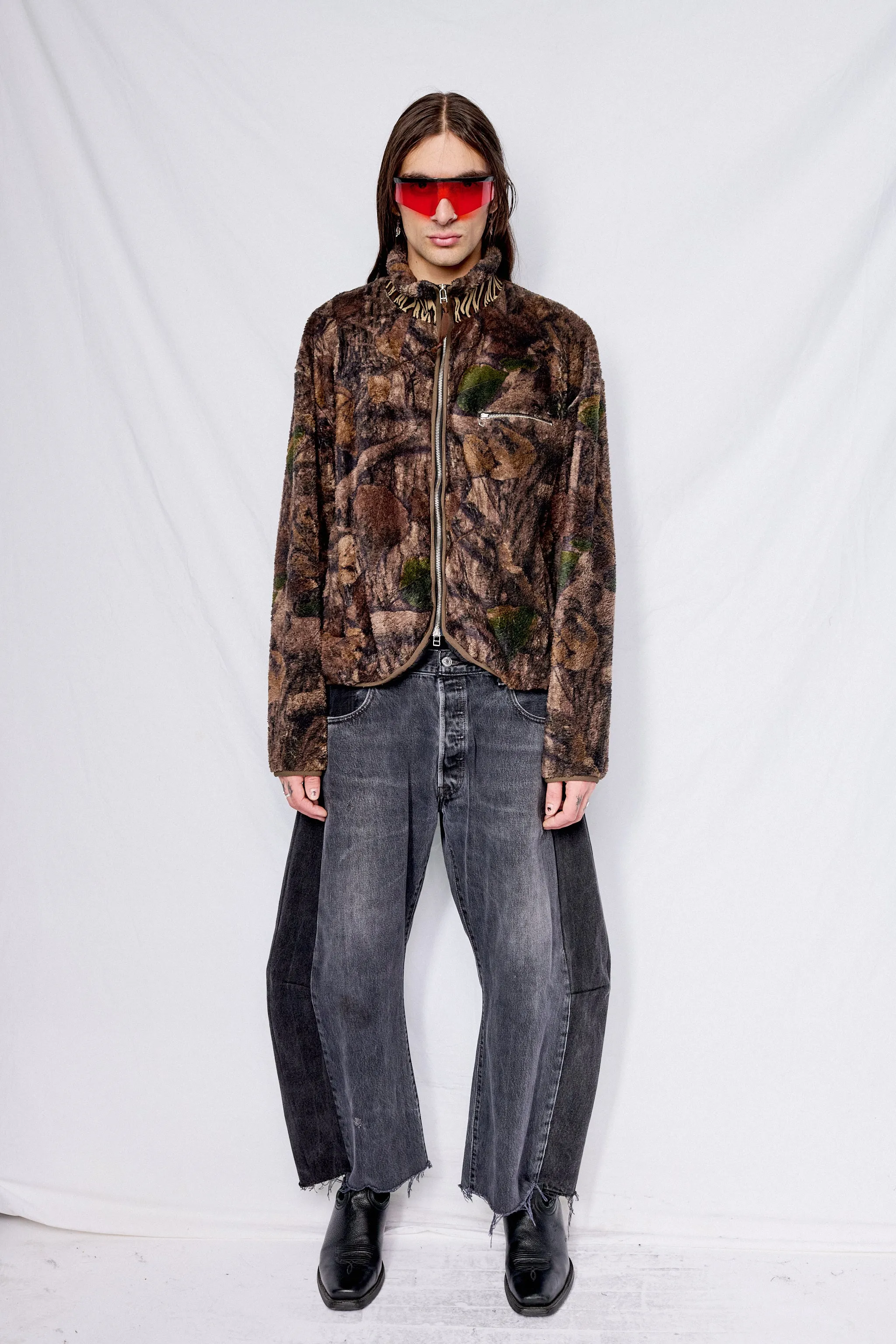 Brown Leaf Camo Printed Fleece Jacket