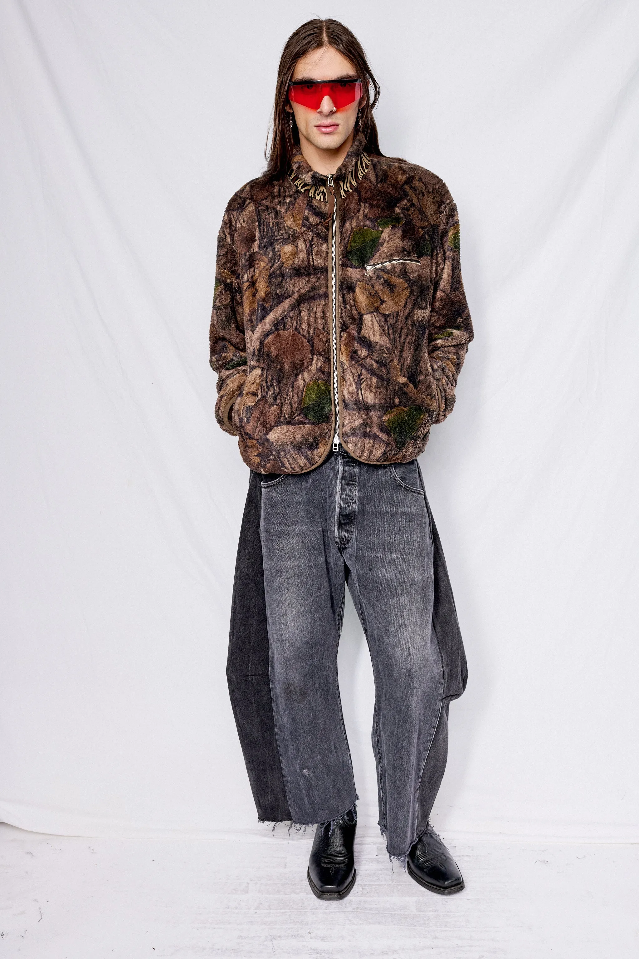 Brown Leaf Camo Printed Fleece Jacket