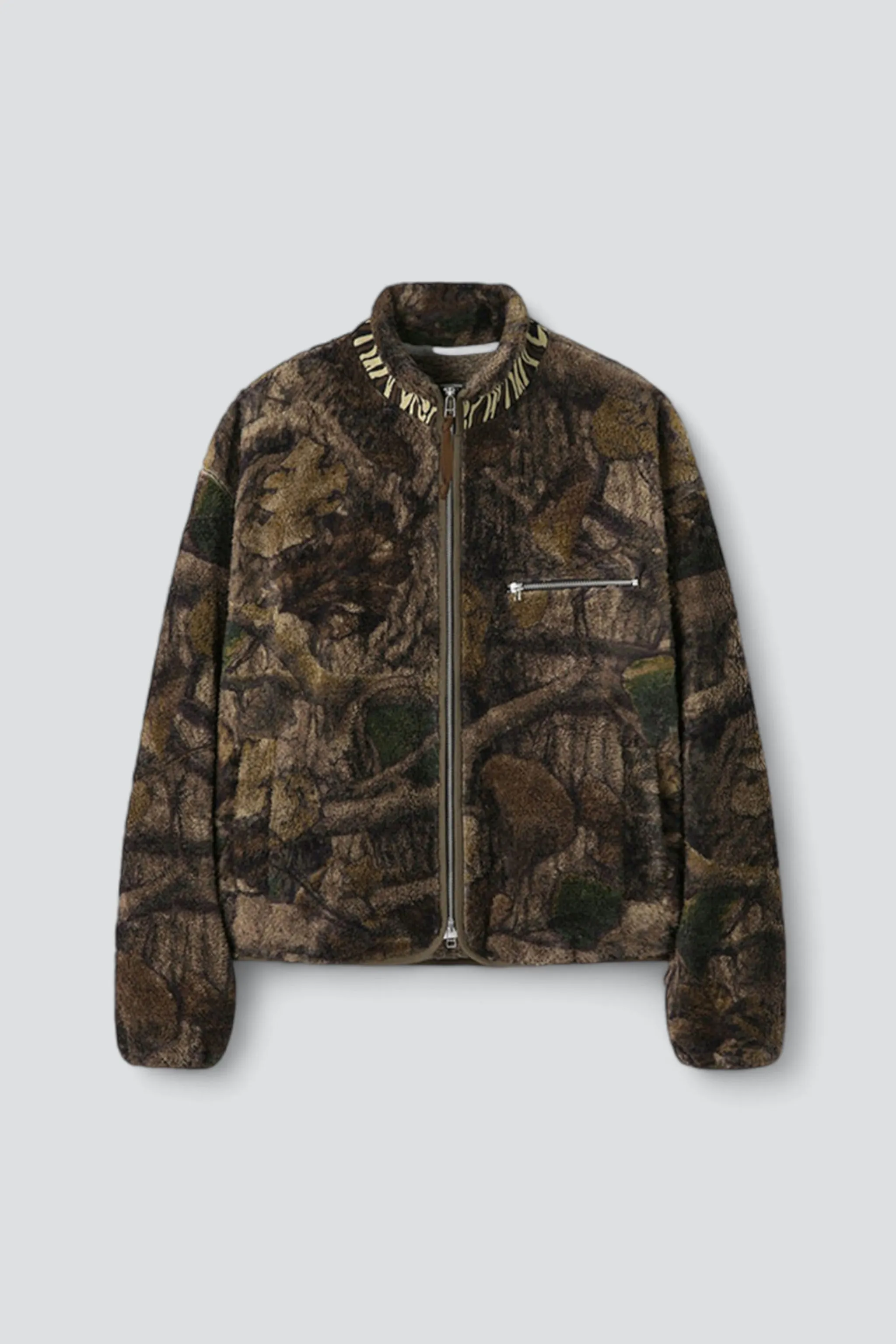 Brown Leaf Camo Printed Fleece Jacket