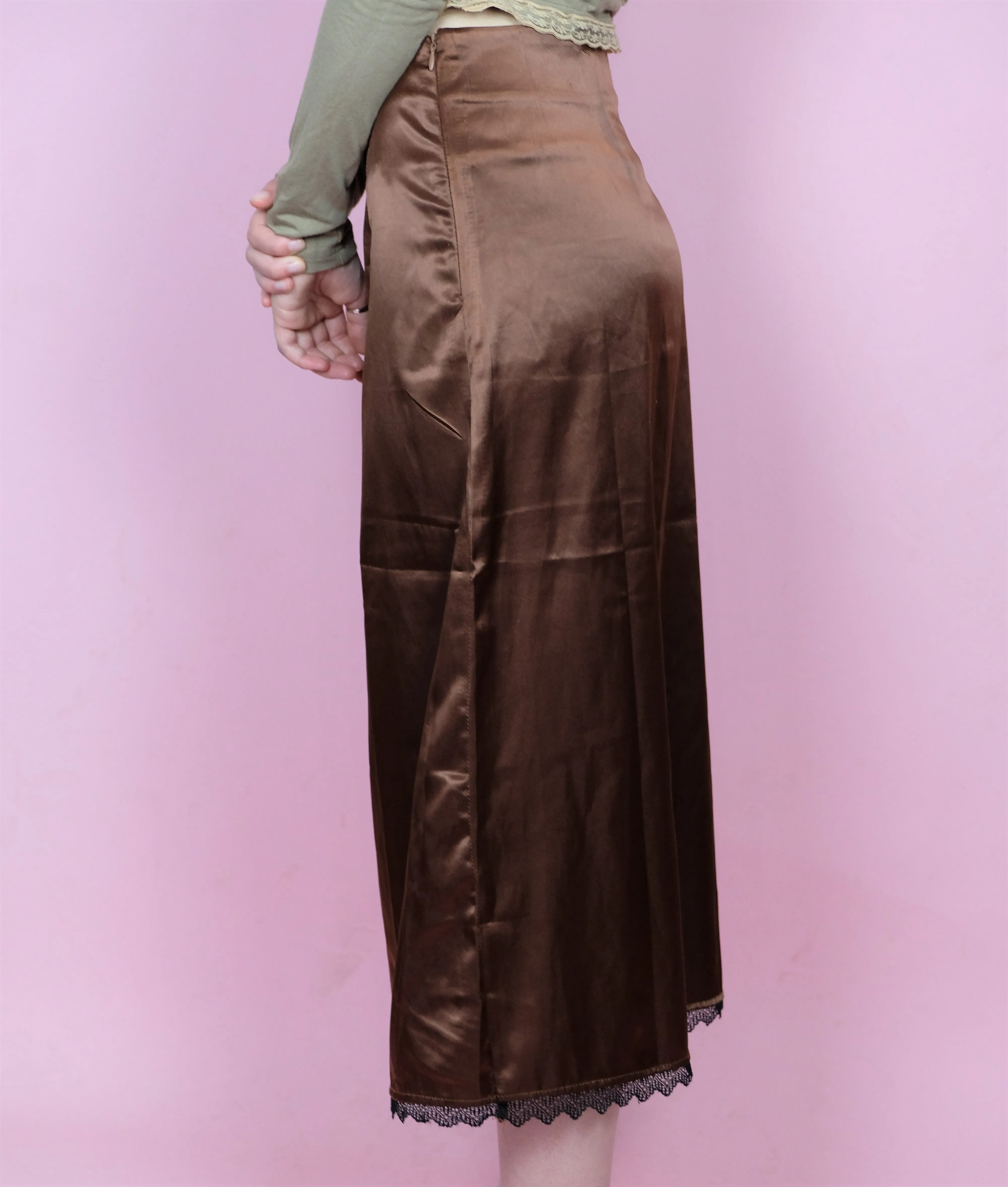 Brown silky maxi skirt- 6-8