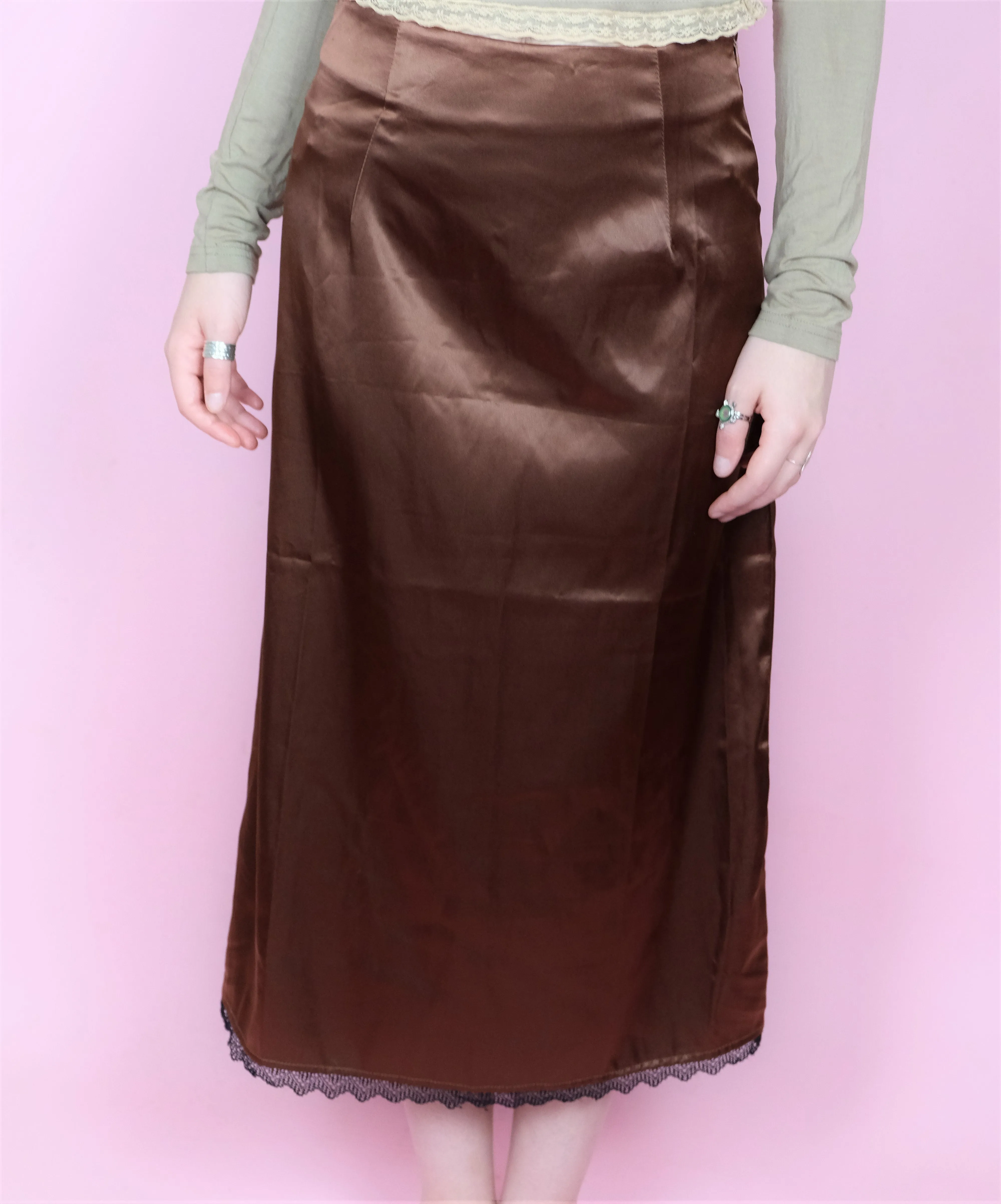 Brown silky maxi skirt- 6-8