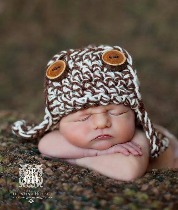 Brown White Newborn Aviator Hat