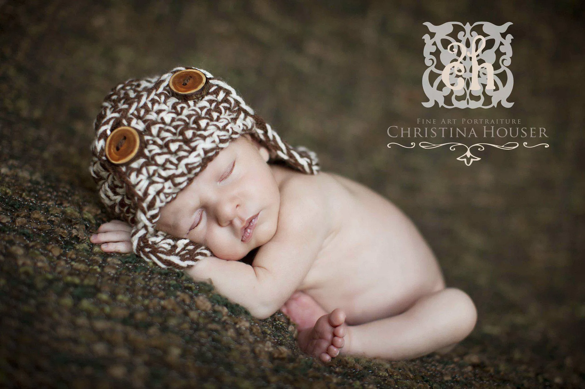 Brown White Newborn Aviator Hat