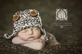 Brown White Newborn Aviator Hat