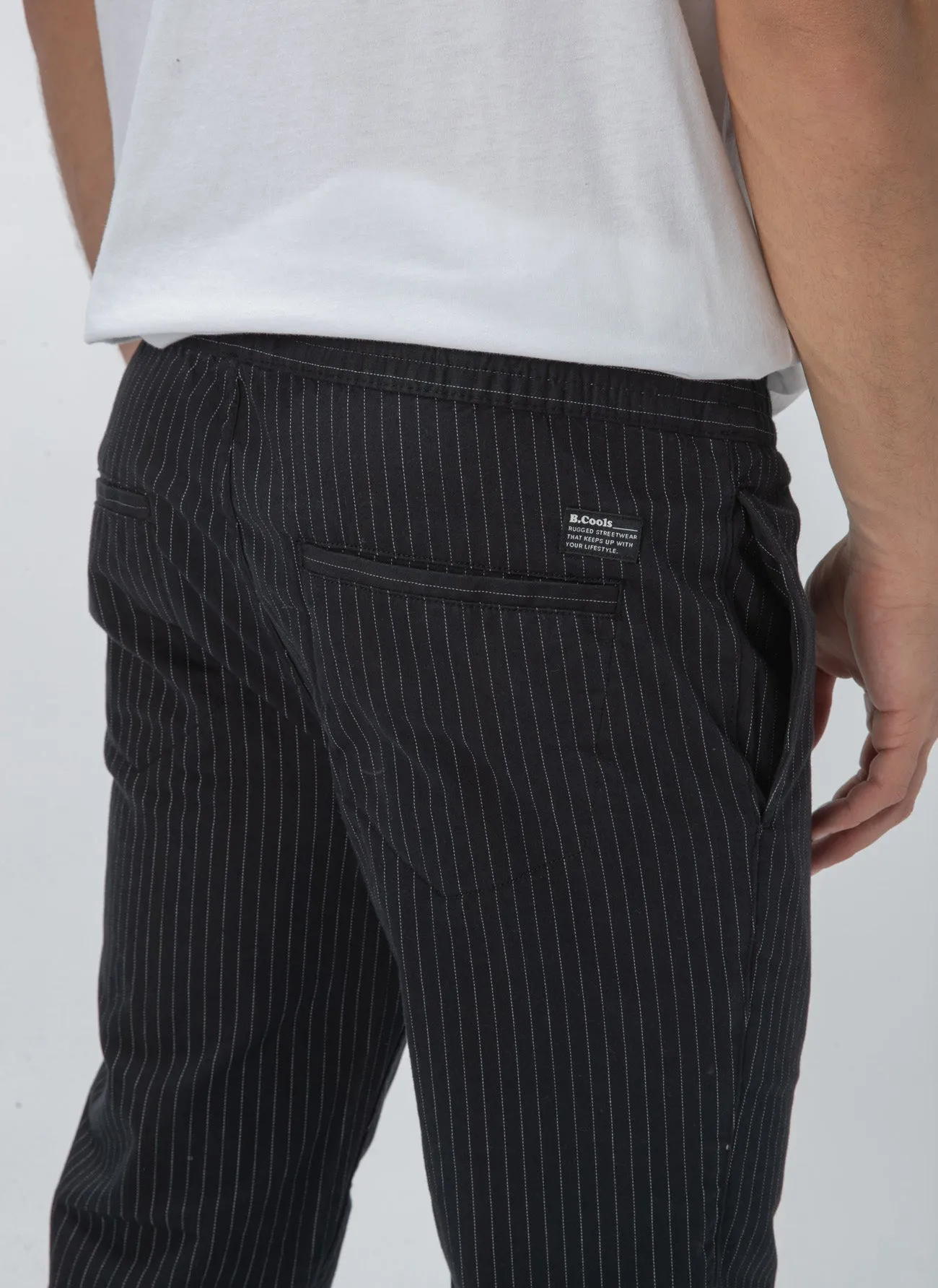 B.Slim Elastic Black Pinstripe