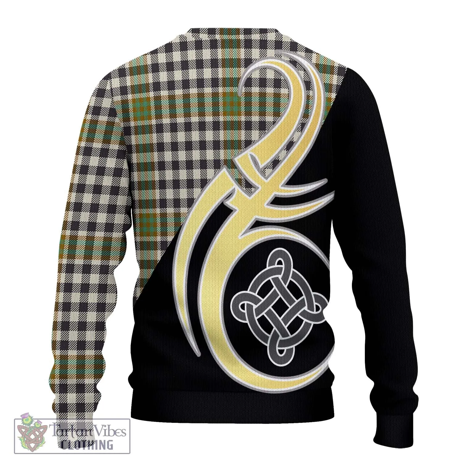 Burns Check Tartan Ugly Sweater with Family Crest and Celtic Symbol Style