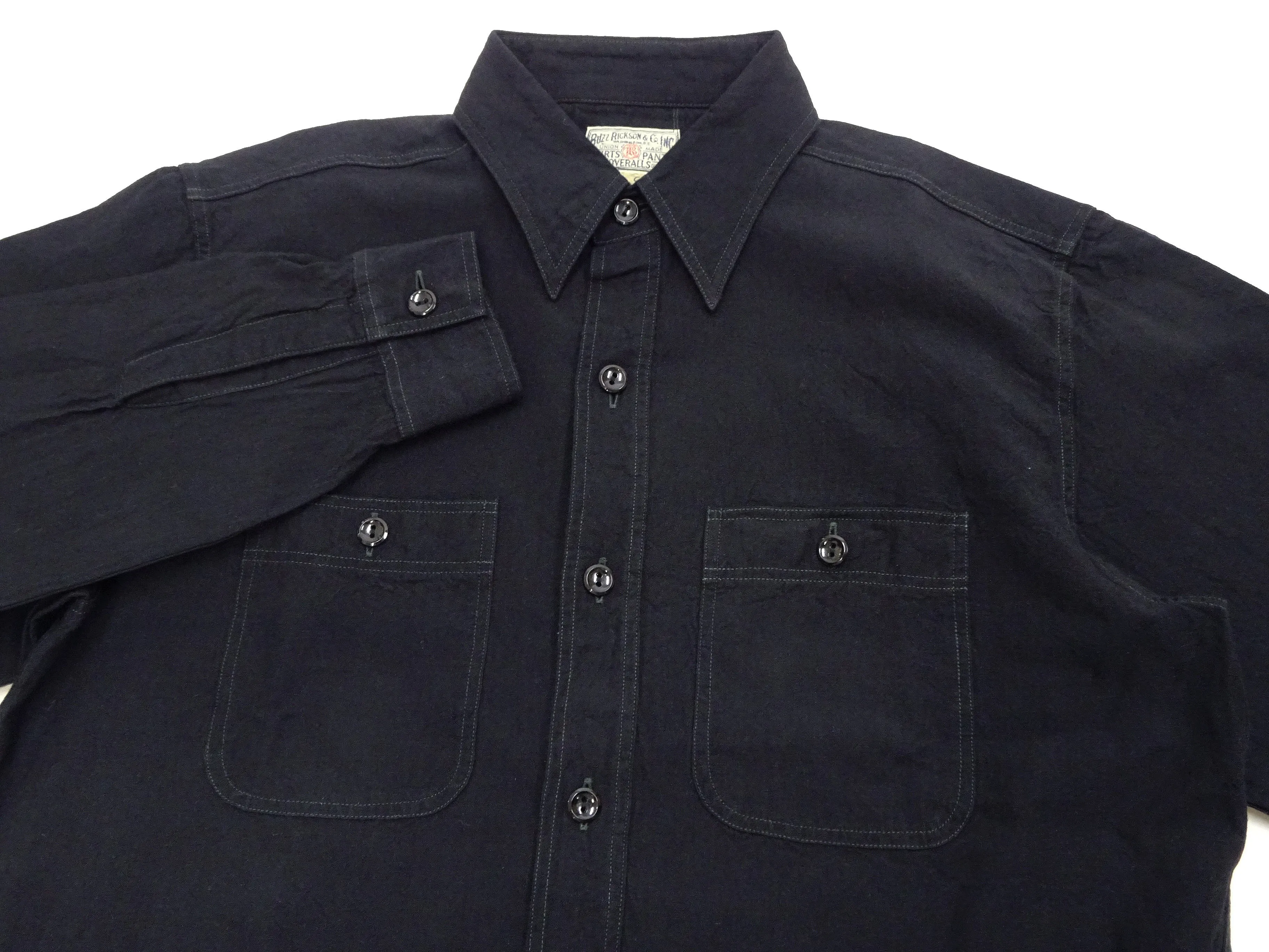 Buzz Rickson Shirt Men's William Gibson Plain Long Sleeve Chambray Shirt BR29143 Black