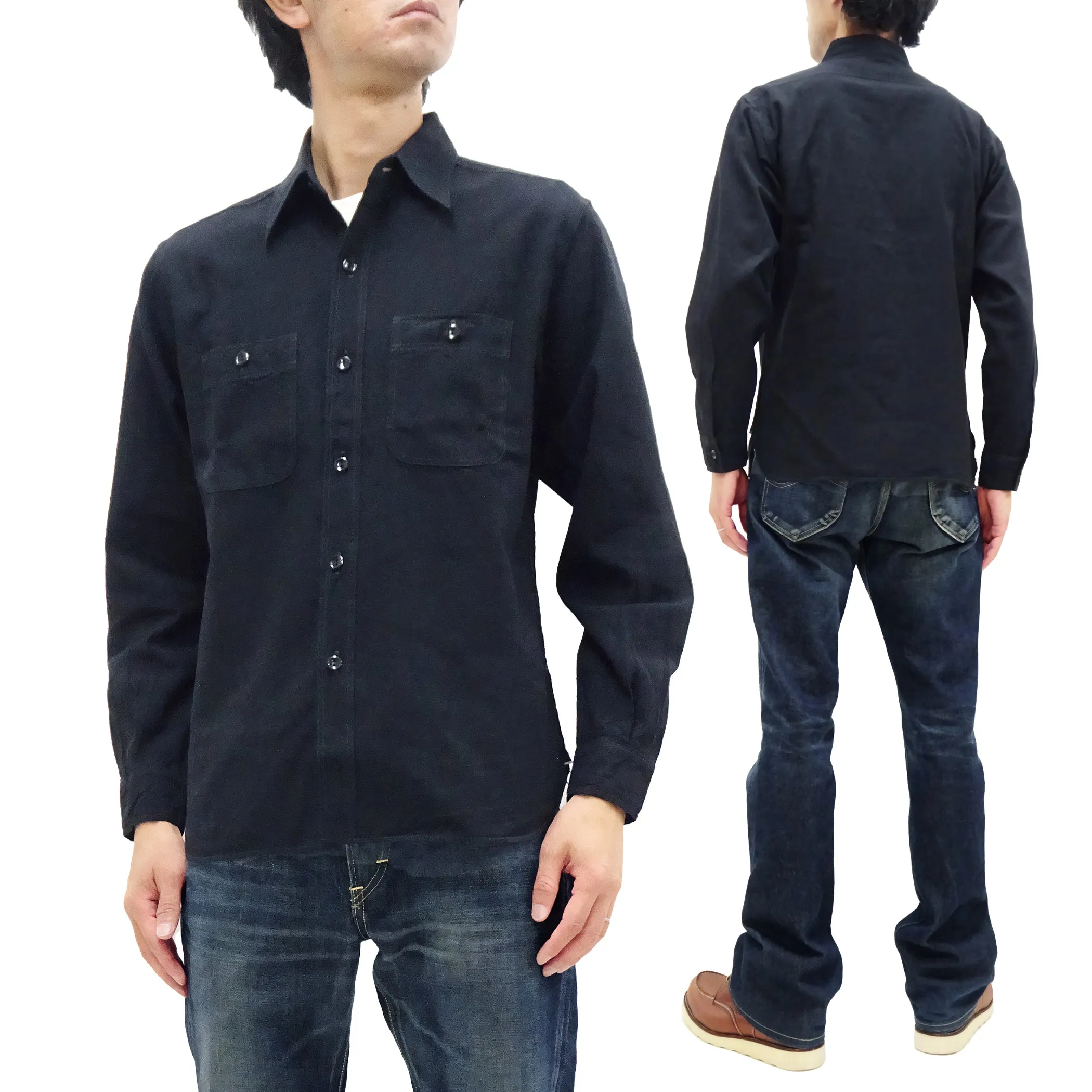 Buzz Rickson Shirt Men's William Gibson Plain Long Sleeve Chambray Shirt BR29143 Black