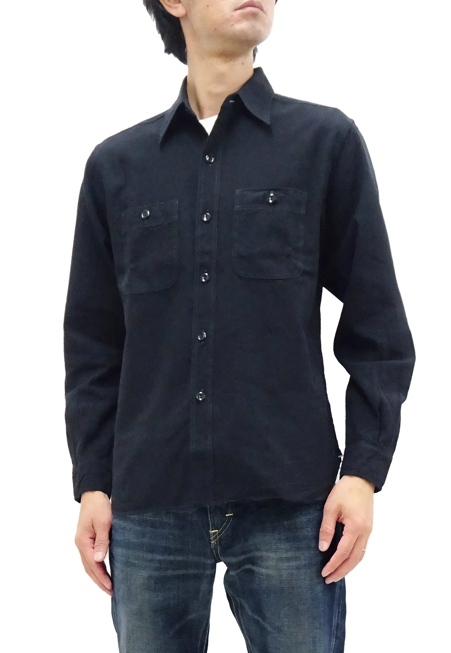 Buzz Rickson Shirt Men's William Gibson Plain Long Sleeve Chambray Shirt BR29143 Black