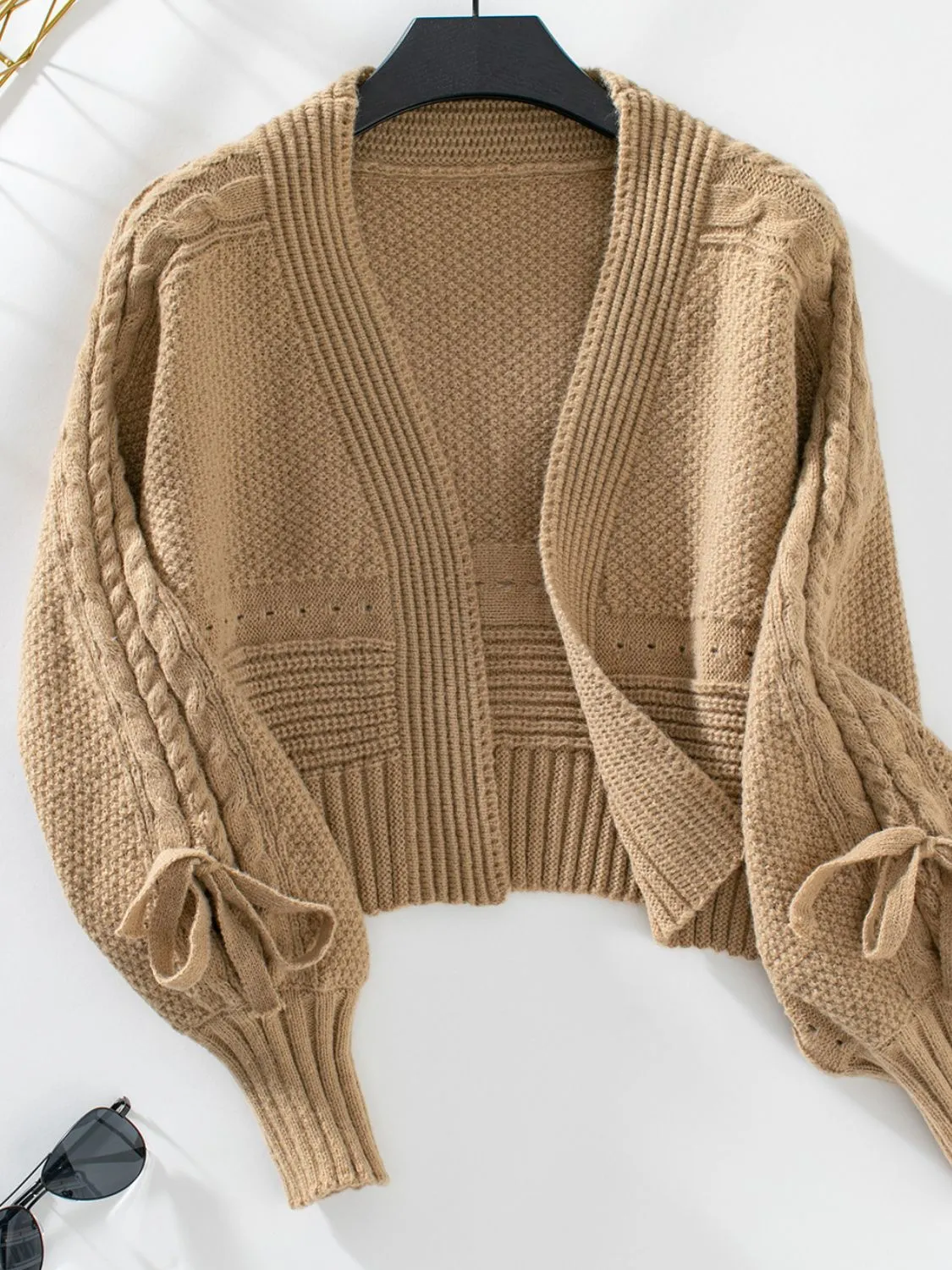 Cable-Knit Tied Open Front Lantern Sleeve Cardigan | Winter Cardigan | Sweater Weather