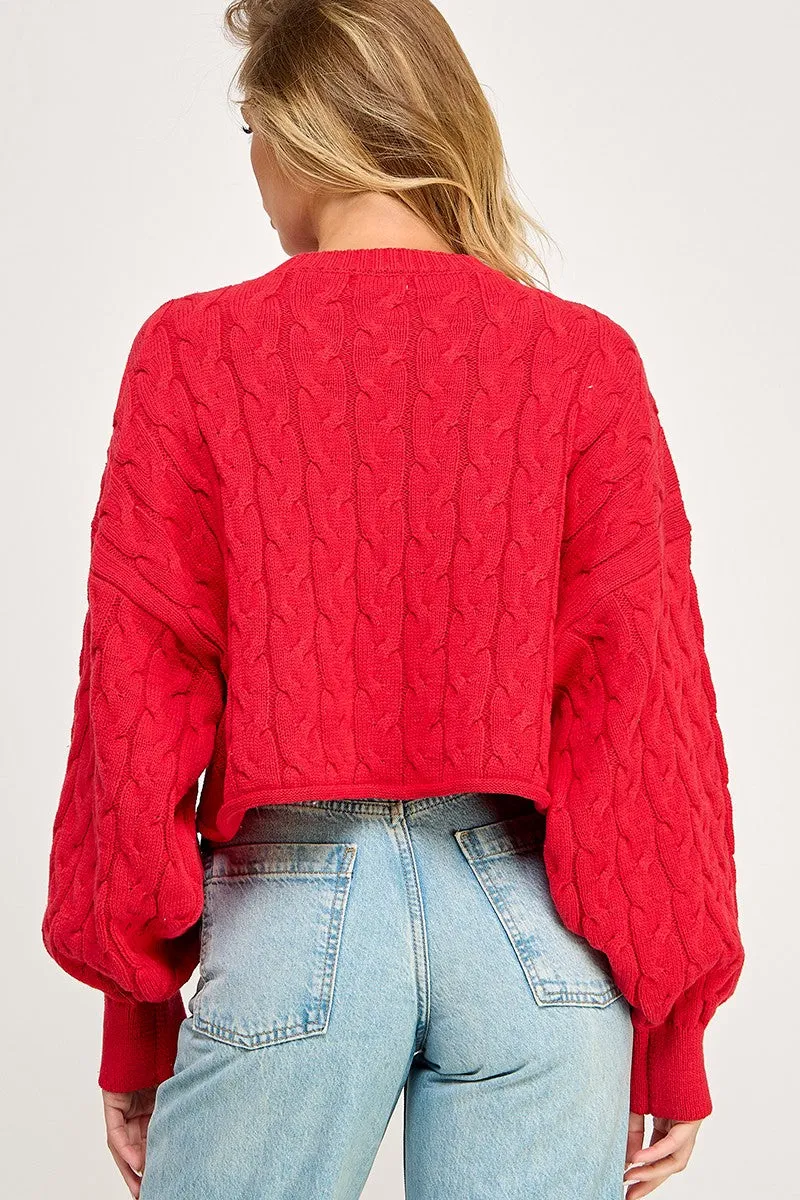 CABLE PATTERN LONG SLEEVE SWEATER TOP