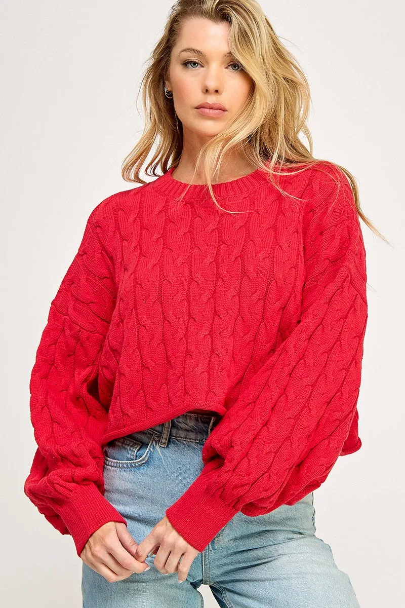 CABLE PATTERN LONG SLEEVE SWEATER TOP