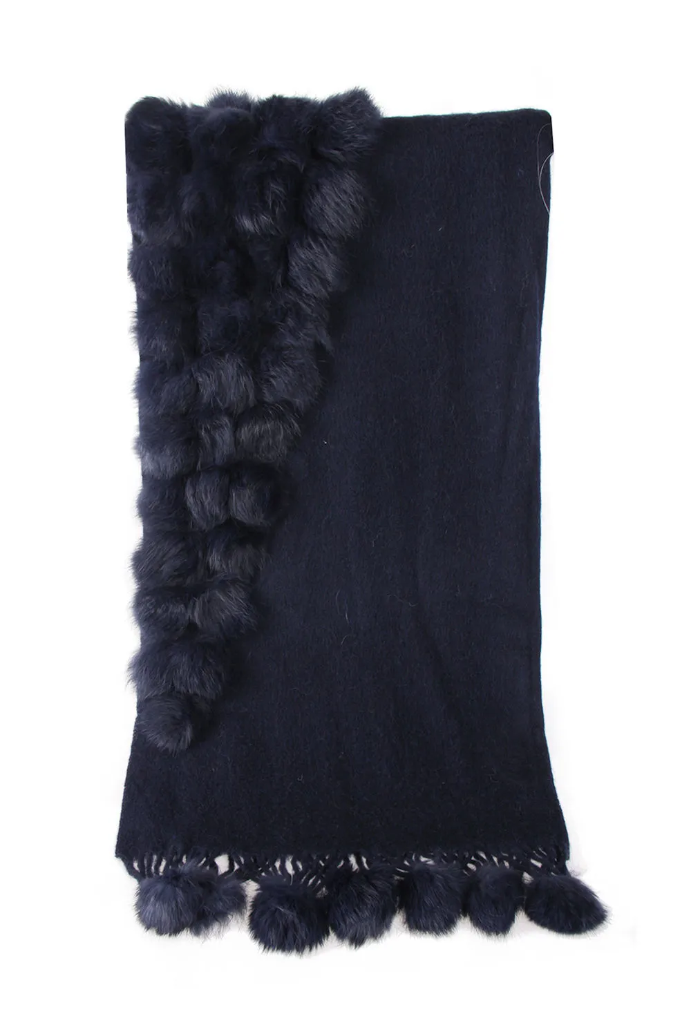 Cashmere & Wool Shawl With Multiple Fur Pom Poms