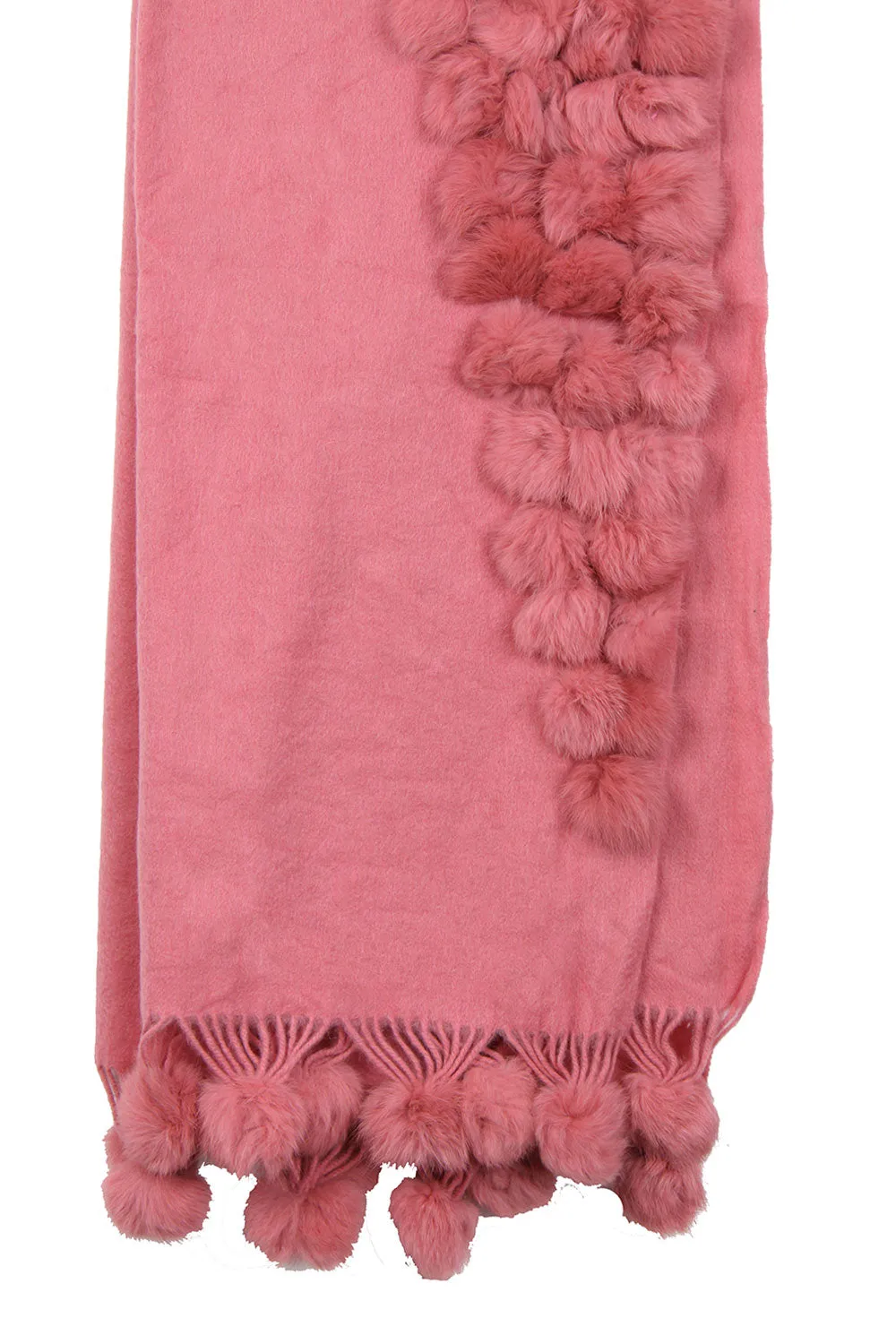 Cashmere & Wool Shawl With Multiple Fur Pom Poms