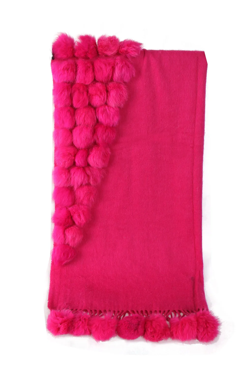 Cashmere & Wool Shawl With Multiple Fur Pom Poms