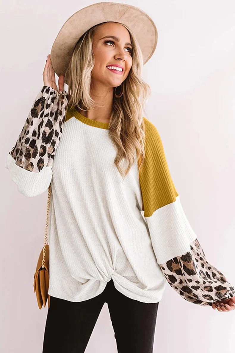 Casual Women Leopard Knitting Long Sleeves T Shirts