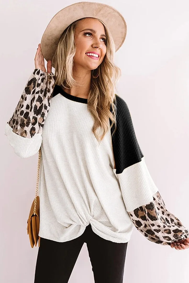 Casual Women Leopard Knitting Long Sleeves T Shirts