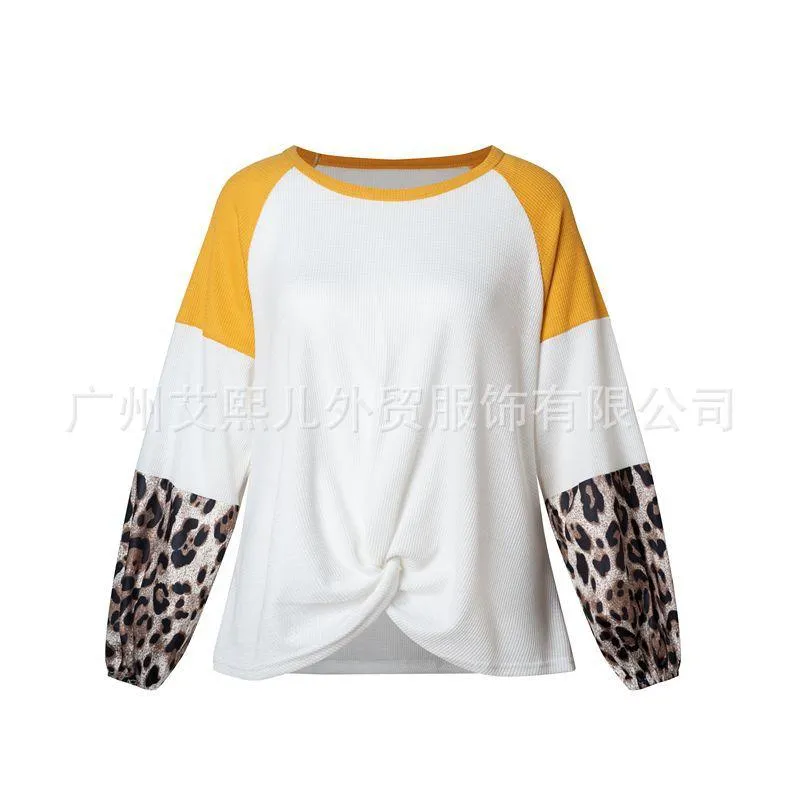 Casual Women Leopard Knitting Long Sleeves T Shirts