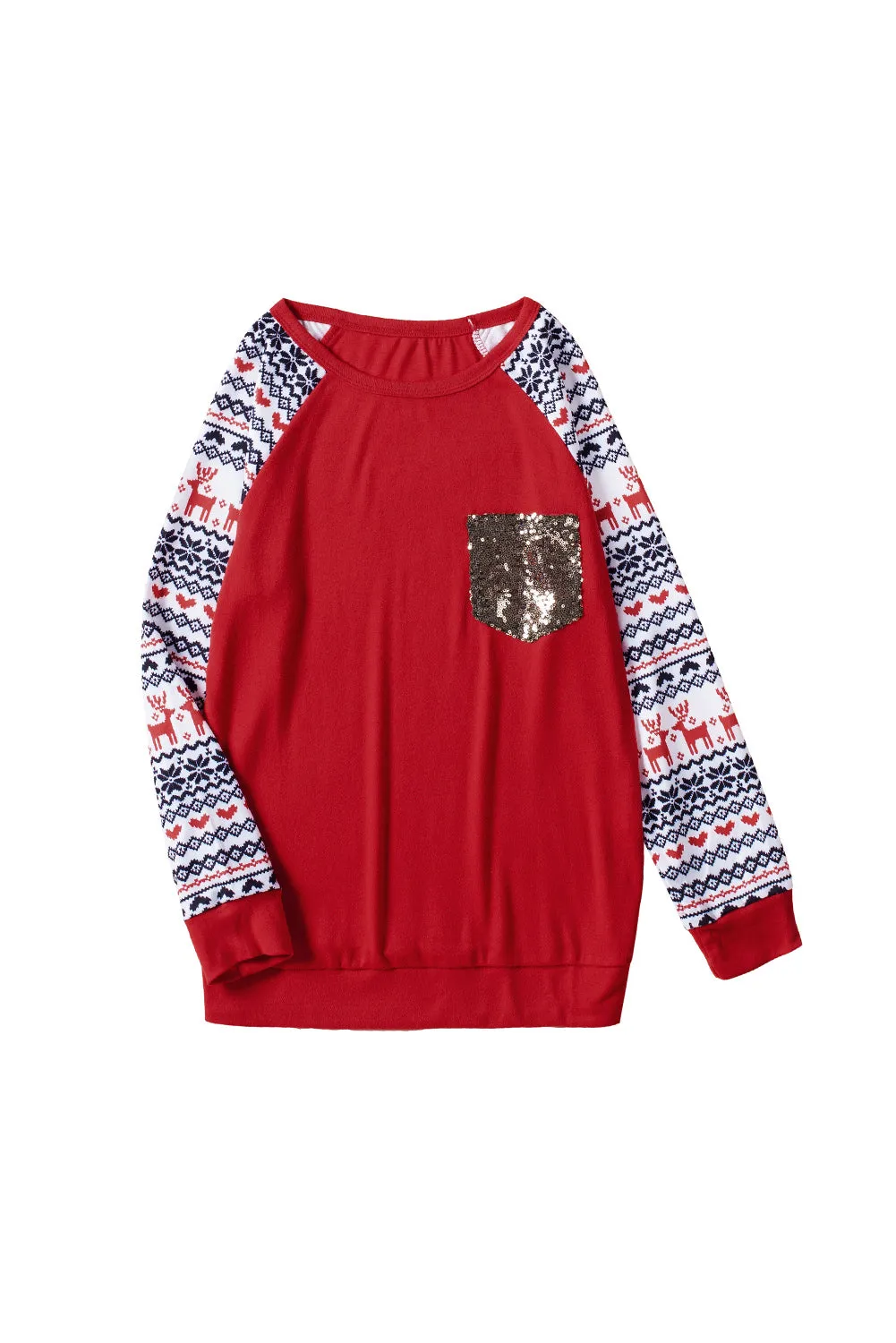 Christmas T-Shirt Pullover Long Sleeve Sequin Pocket RaglanTop