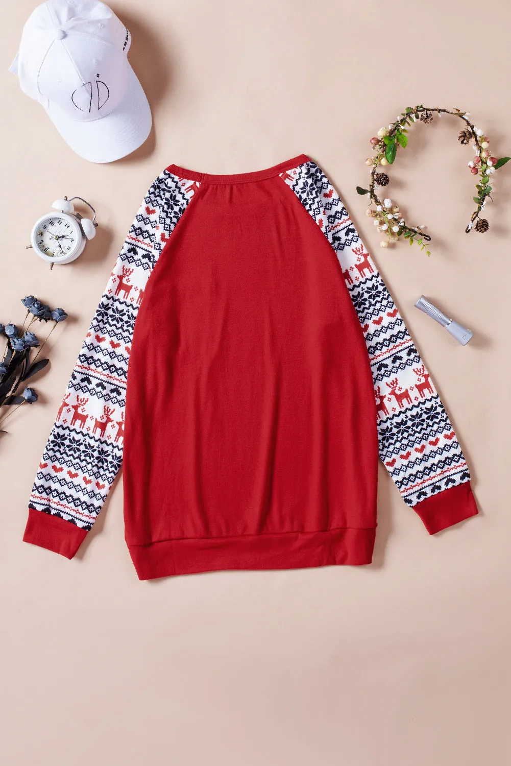 Christmas T-Shirt Pullover Long Sleeve Sequin Pocket RaglanTop