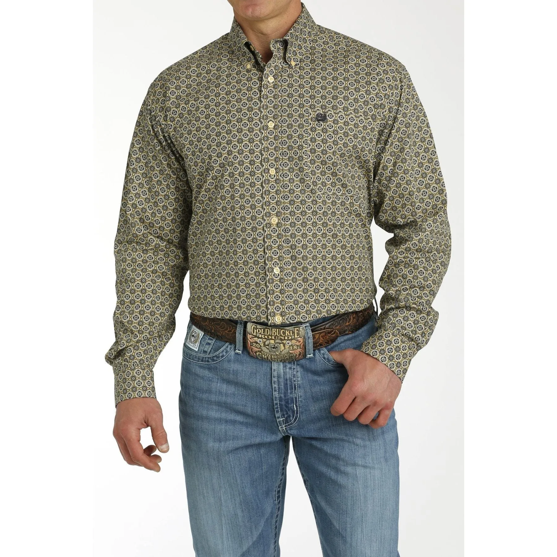 CINCH MEN'S MEDALLION PRINT BUTTON-DOWN WESTERN SHIRT - GOLD