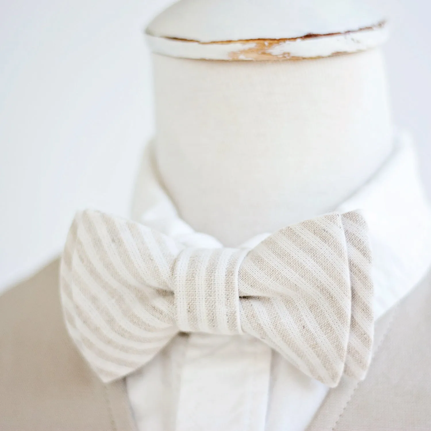 Classic Hair Bow Clip Or Headband / Natural Linen Stripe