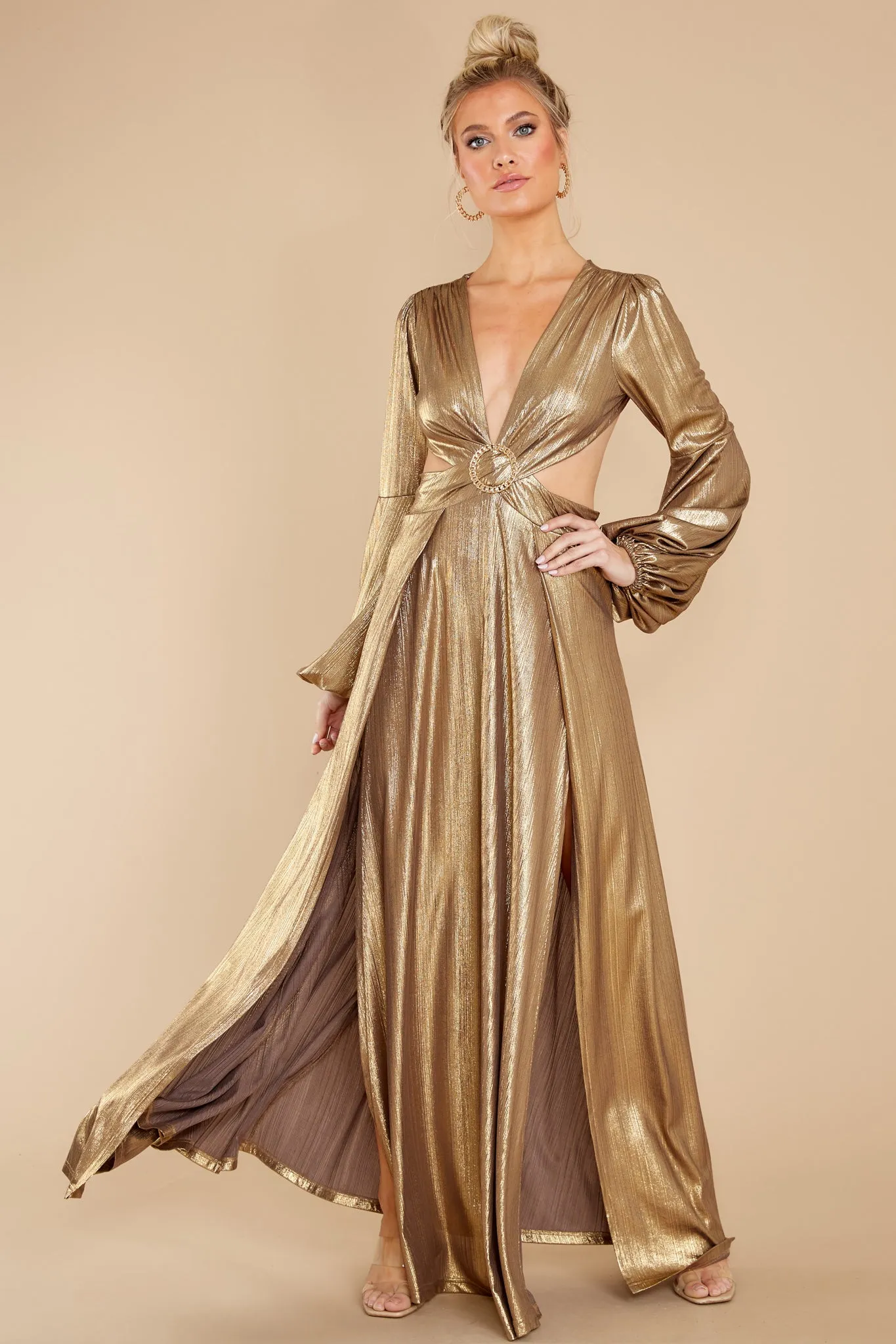 Closing The Show Gold Maxi Dress