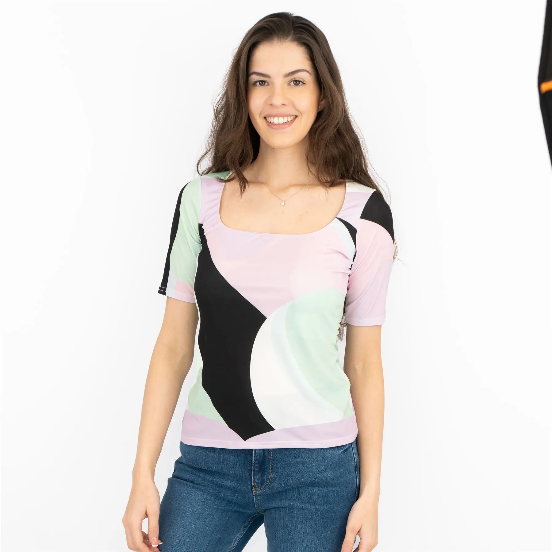 Coast Colour Block Short Sleeve Square Neck Tops