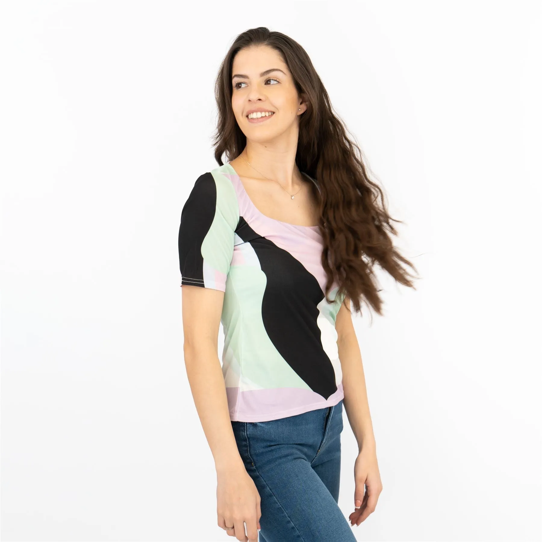 Coast Colour Block Short Sleeve Square Neck Tops